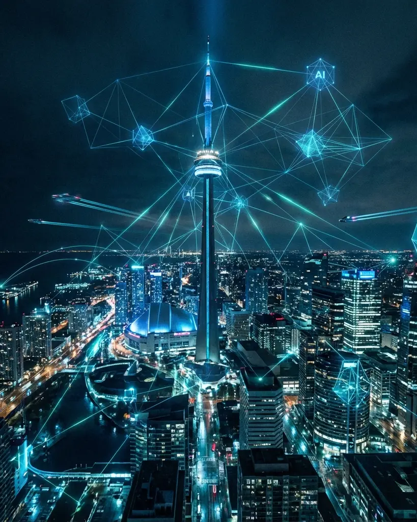 Toronto skyline at night with the CN Tower